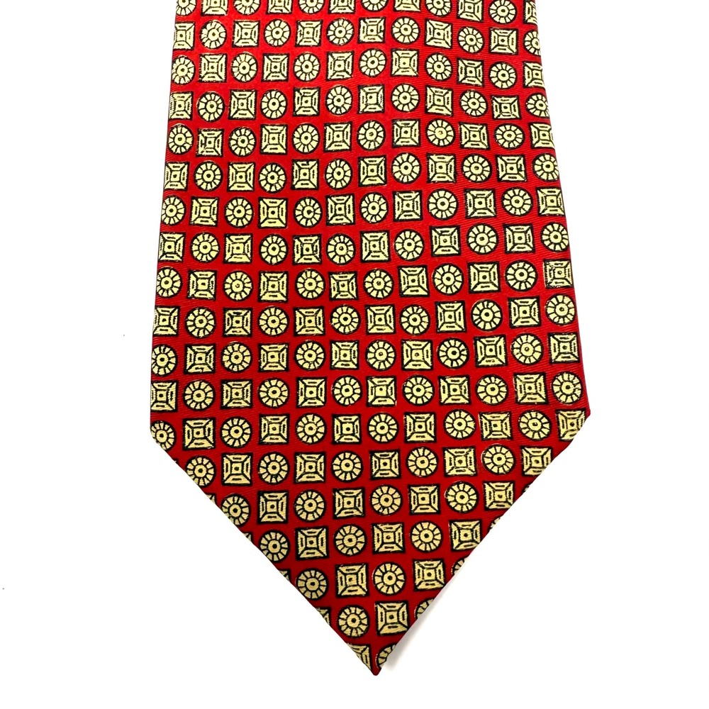 Bunce Brothers Inc Red Yellow Geometric Wide Silk Necktie Hand Made in England - Picture 2 of 6